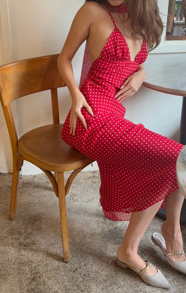 Michelangelo Polka Dot Midi Dress in Red