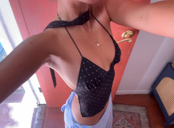 Michelangelo Polka Dot Top in Black