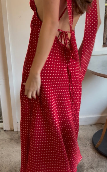 Michelangelo Polka Dot Midi Dress in Red