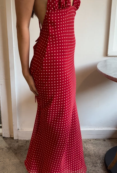 Michelangelo Polka Dot Midi Dress in Red