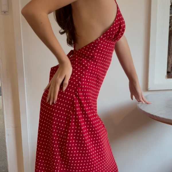 Michelangelo Polka Dot Midi Dress in Red